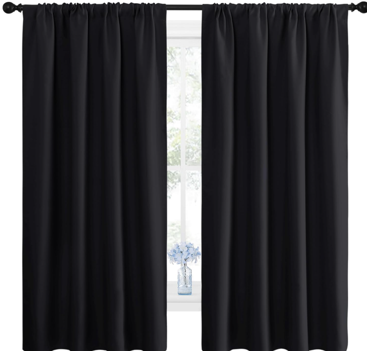 Black Blackout Curtain Blinds - Solid Thermal Insulated Window Treatment Blackout Drapes/Draperies for Bedroom (2 Panels, 42 inches Wide by 63 inches Long, Black)