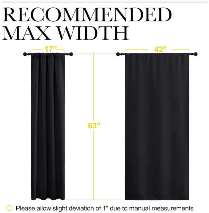 Black Blackout Curtain Blinds - Solid Thermal Insulated Window Treatment Blackout Drapes/Draperies for Bedroom (2 Panels, 42 inches Wide by 63 inches Long, Black) - Image 7