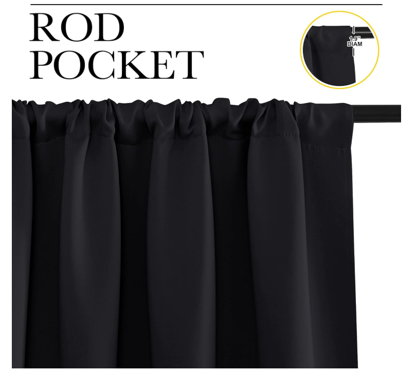 Black Blackout Curtain Blinds - Solid Thermal Insulated Window Treatment Blackout Drapes/Draperies for Bedroom (2 Panels, 42 inches Wide by 63 inches Long, Black) - Image 6
