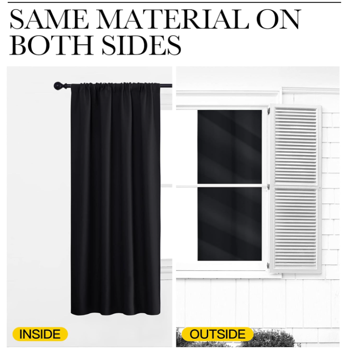 Black Blackout Curtain Blinds - Solid Thermal Insulated Window Treatment Blackout Drapes/Draperies for Bedroom (2 Panels, 42 inches Wide by 63 inches Long, Black) - Image 5