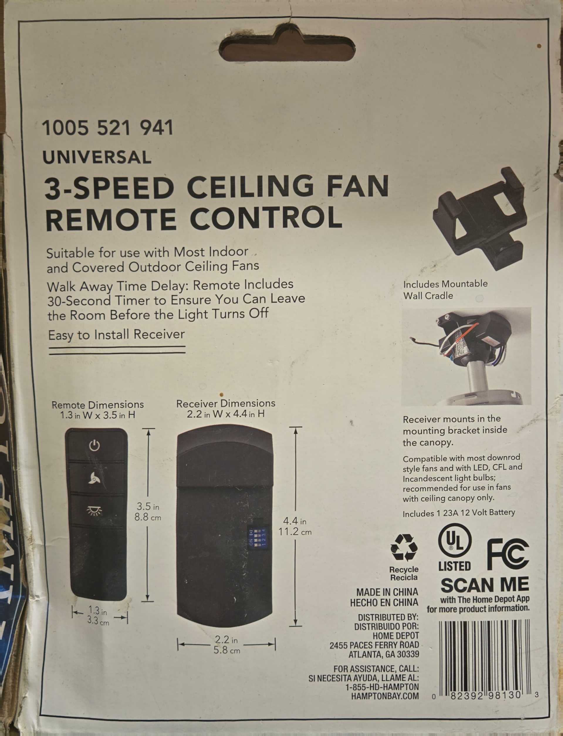 Universal 3-speed Damp Rated Ceiling Fan Remote Control with Dimming - Black - Image 9