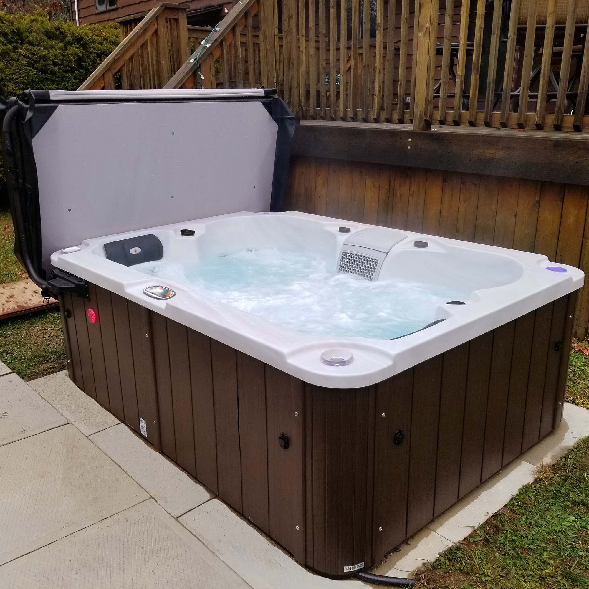 Liberty Spas LYS4000 4-Person Plug and Play 120V/240V Hot Tub Spa KH-10205 Outdoor Deck Installation View