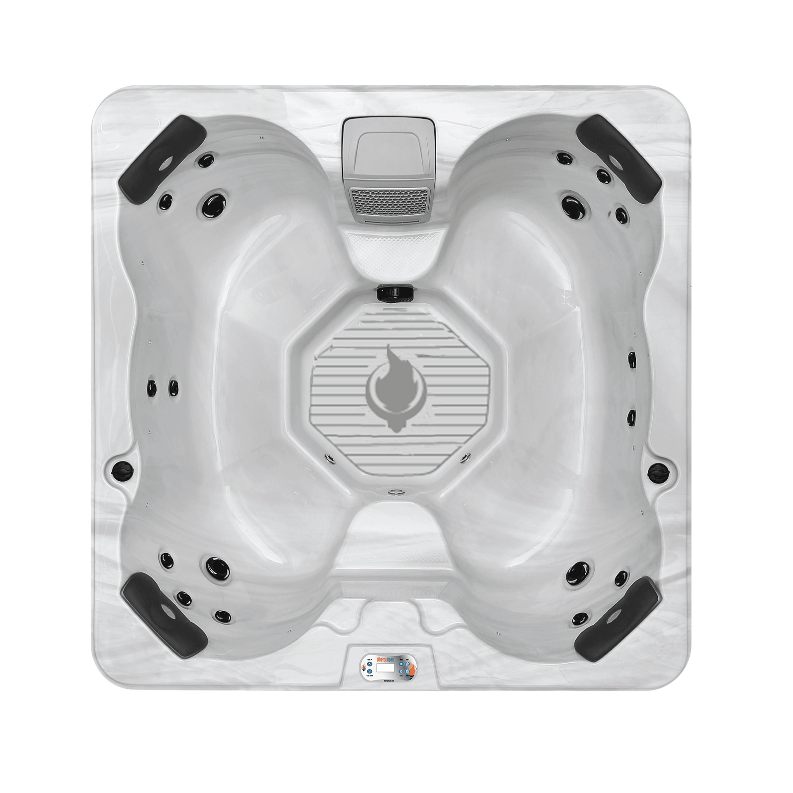 Liberty Spas LYS4500 5-Person Plug and Play 120V Hot Tub Spa KH-10200 Top-Down & Side Studio View