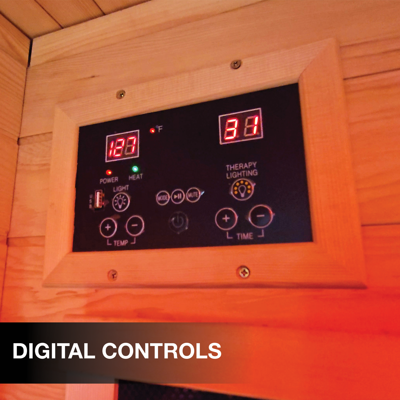 Sweat Therapy Tremblant Far Infrared Sauna Digital Control Panel with Timer and Pre-Heat